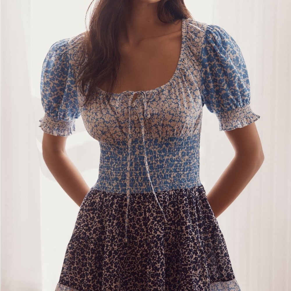 Anthropologie Blue and Black Floral Dress